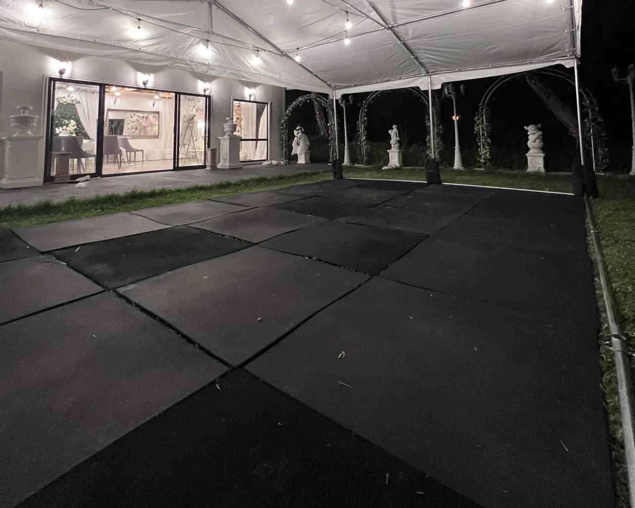 Black dance floor installed for an event