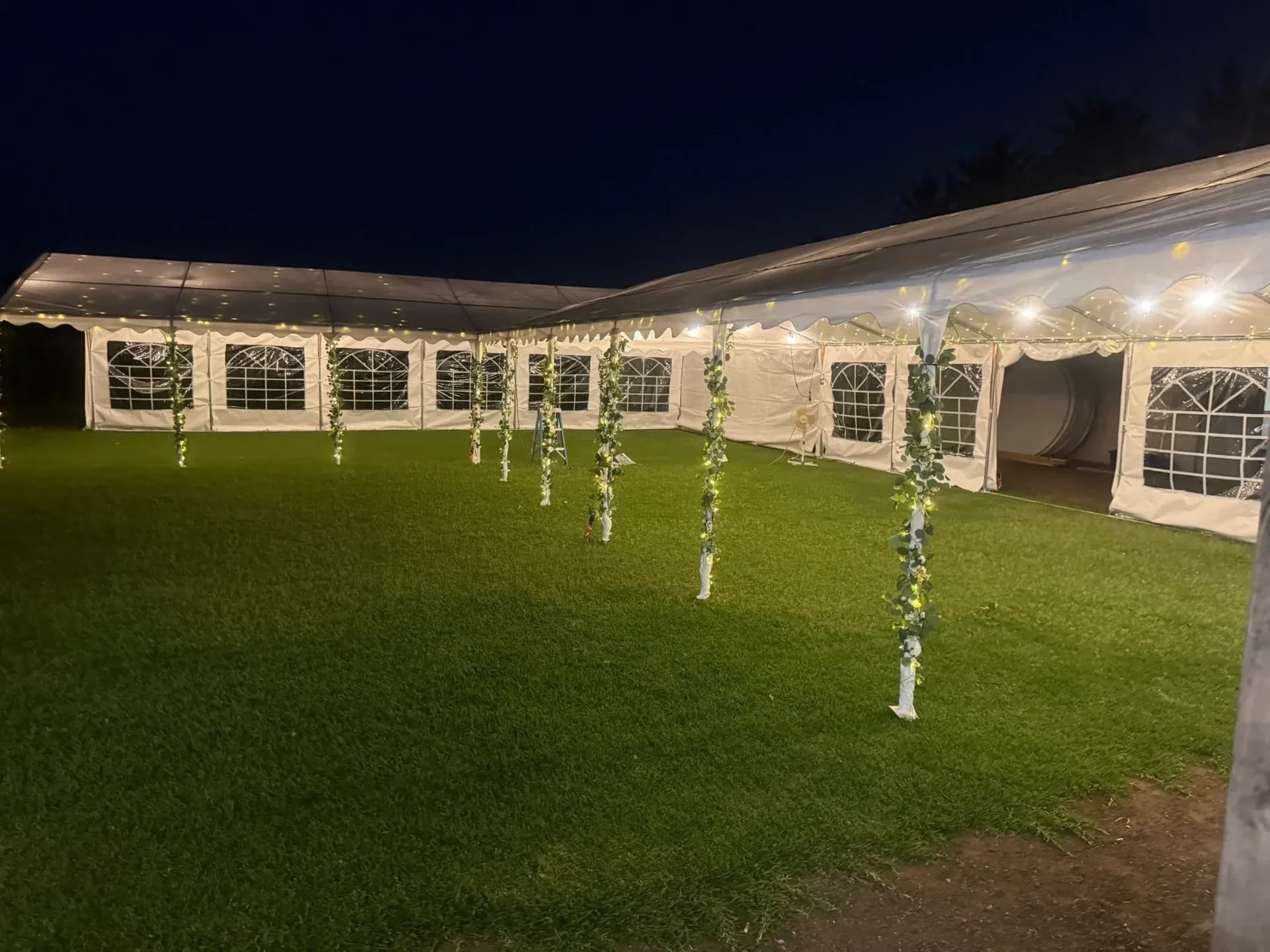 Warm festoon lighting used for an evening outdoor event